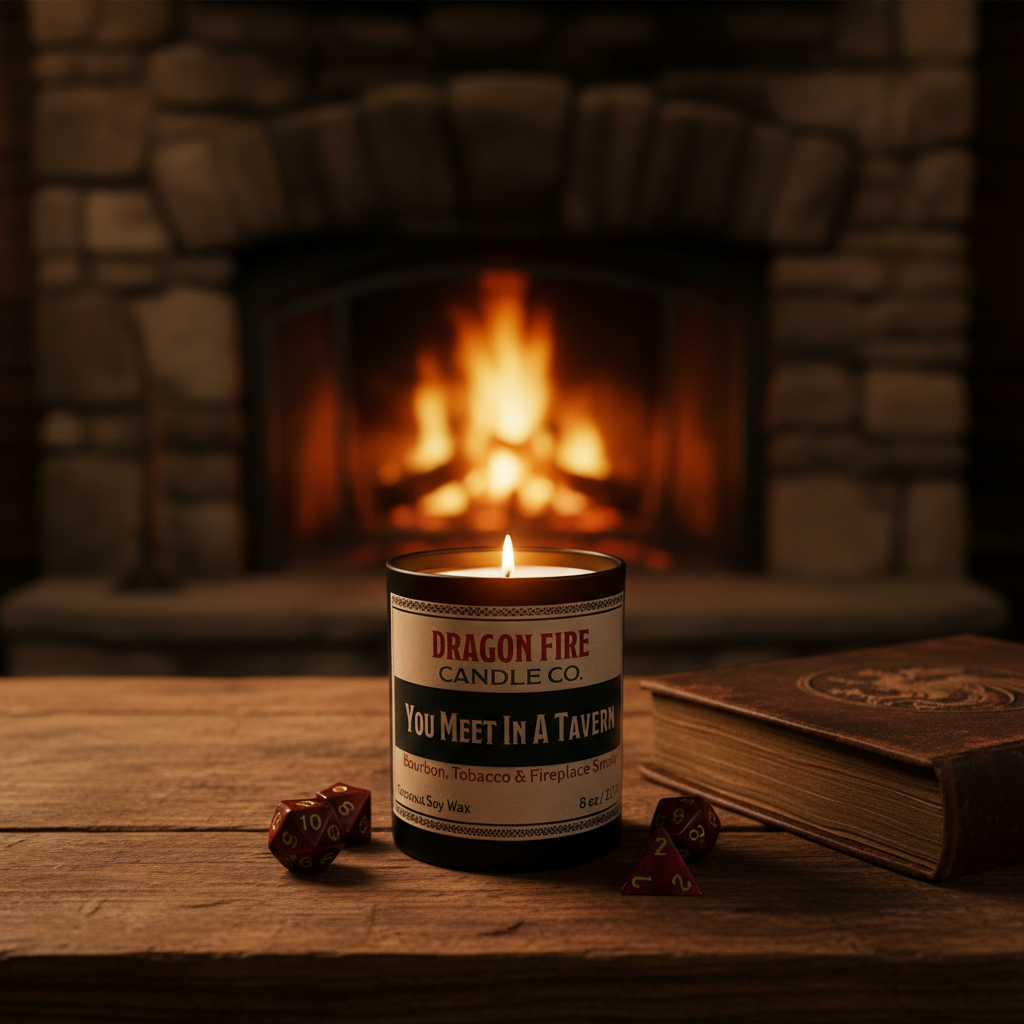 You Meet In A Tavern candle in fantasy tavern setting